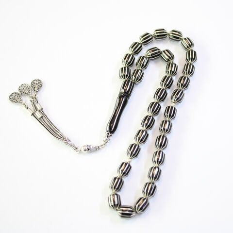 12 li Karpuz İşlemeli Oltu Taşı Tespih 7,5*10 (mm)