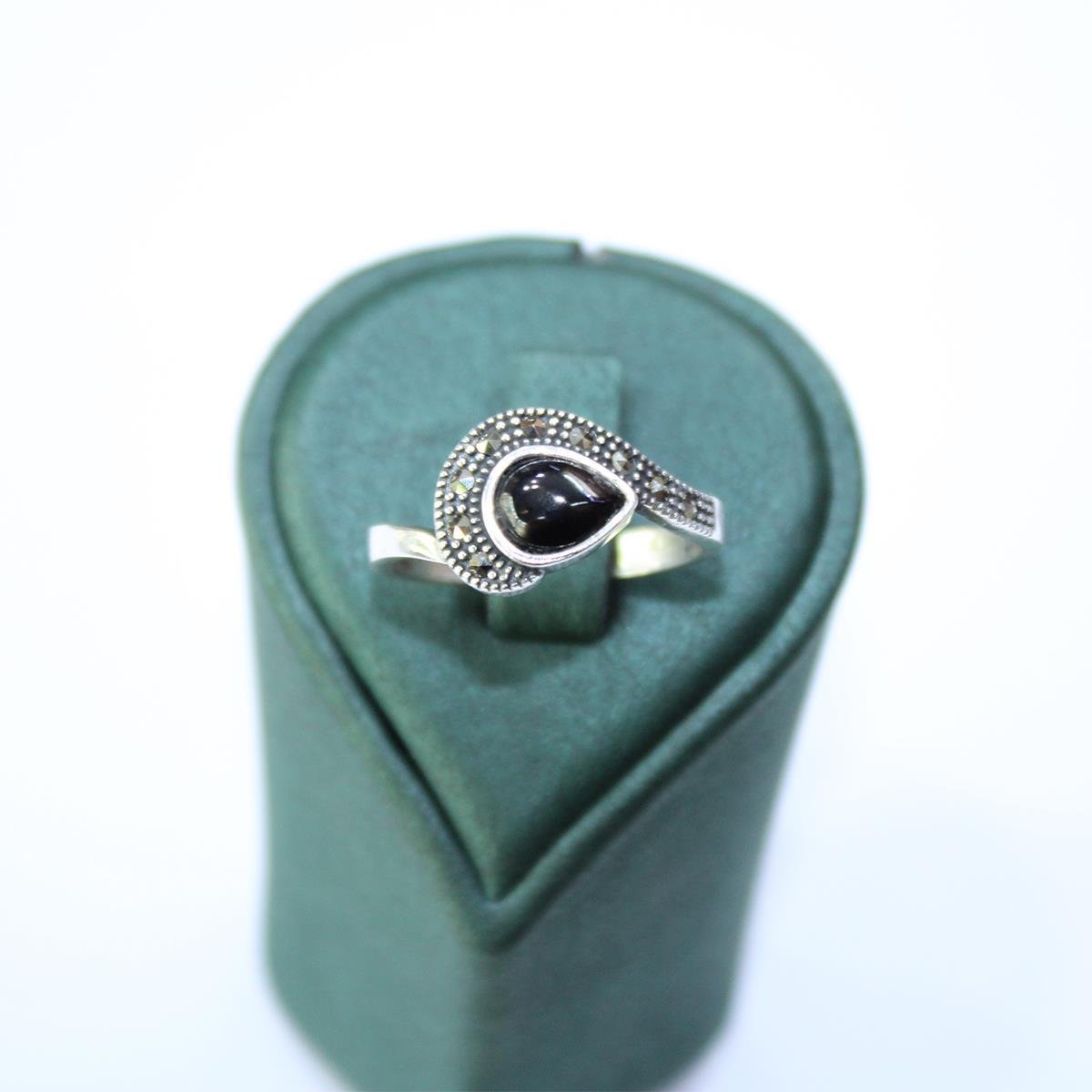 Oltu Taşı Markazit Yarım Lale Damla Model Yüzük 3 (gr)