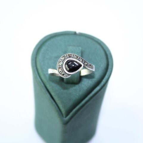 Oltu Taşı Markazit Yarım Lale Damla Model Yüzük 3 (gr)