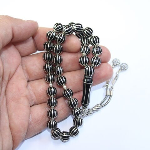 12 li Karpuz Dilimi Küre Oltu Taşı Tespih 8,5 (mm)