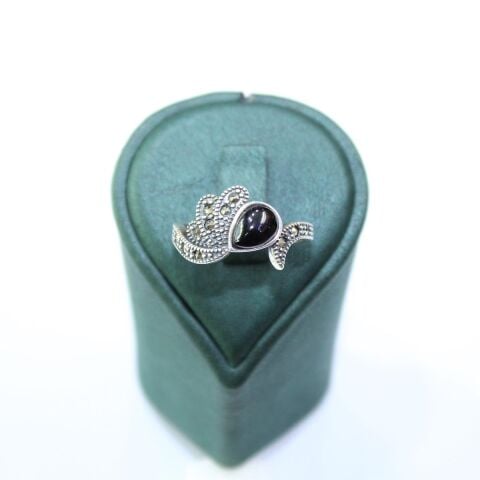 Oltu Taşı Markazit Damla Yaprak Motifli Yüzük 3,5 (gr)