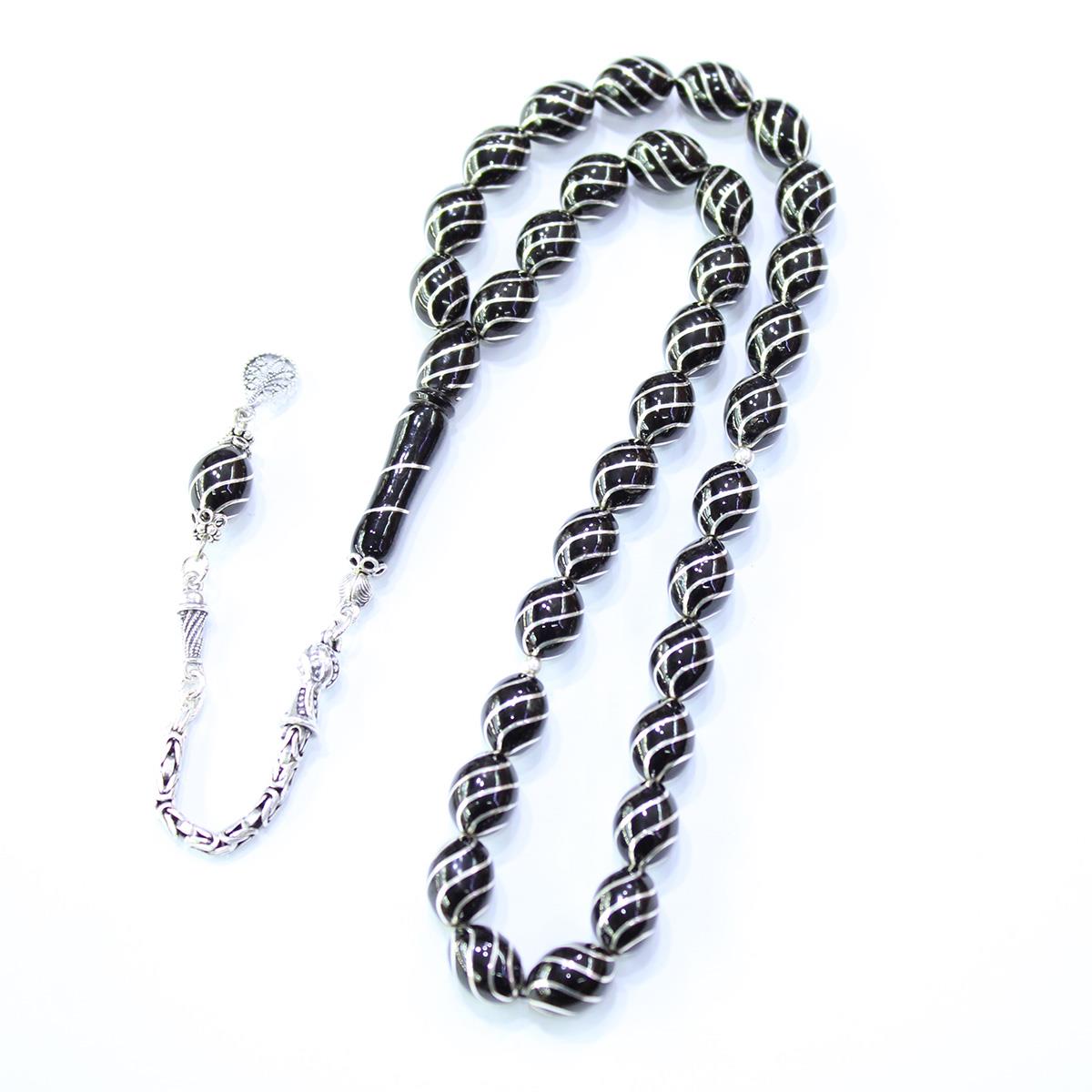 6'lı Çeşm-i Bülbül Beyzi Oltu Taşı Tespih 8,5*11 (mm)