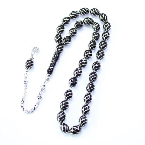 6'lı Çeşm-i Bülbül Beyzi Oltu Taşı Tespih 8,5*11 (mm)