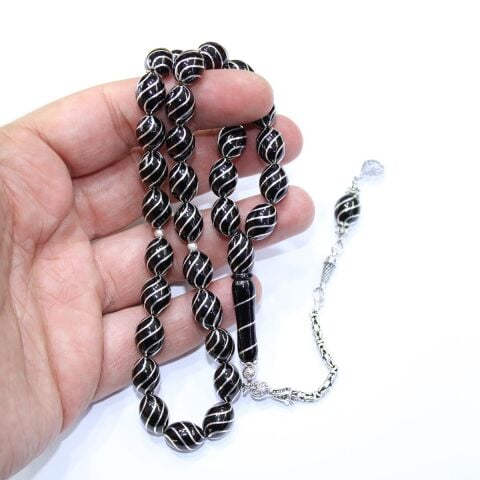 6'lı Çeşm-i Bülbül Beyzi Oltu Taşı Tespih 8,5*11 (mm)