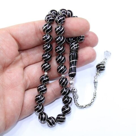 6'lı Çeşm-i Bülbül Küre Oltu Taşı Tespih 9 (mm)