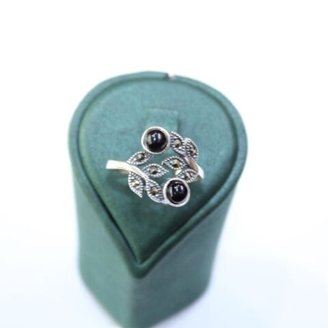 Oltu Taşı Markazit Çift Yaprak Motifli Yüzük 3,5 (gr)