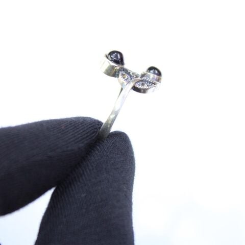 Oltu Taşı Markazit Çift Yaprak Motifli Yüzük 3,5 (gr)