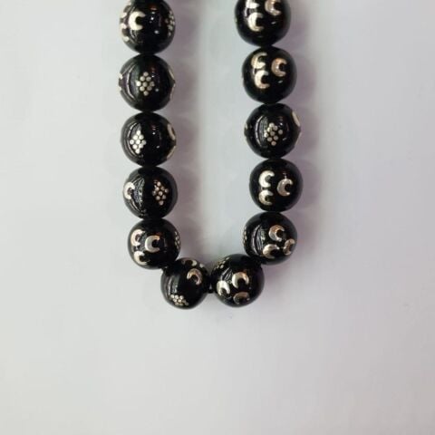 Üç Hilal İşlemeli Oltu Taşı Tespih 9,5 (mm)