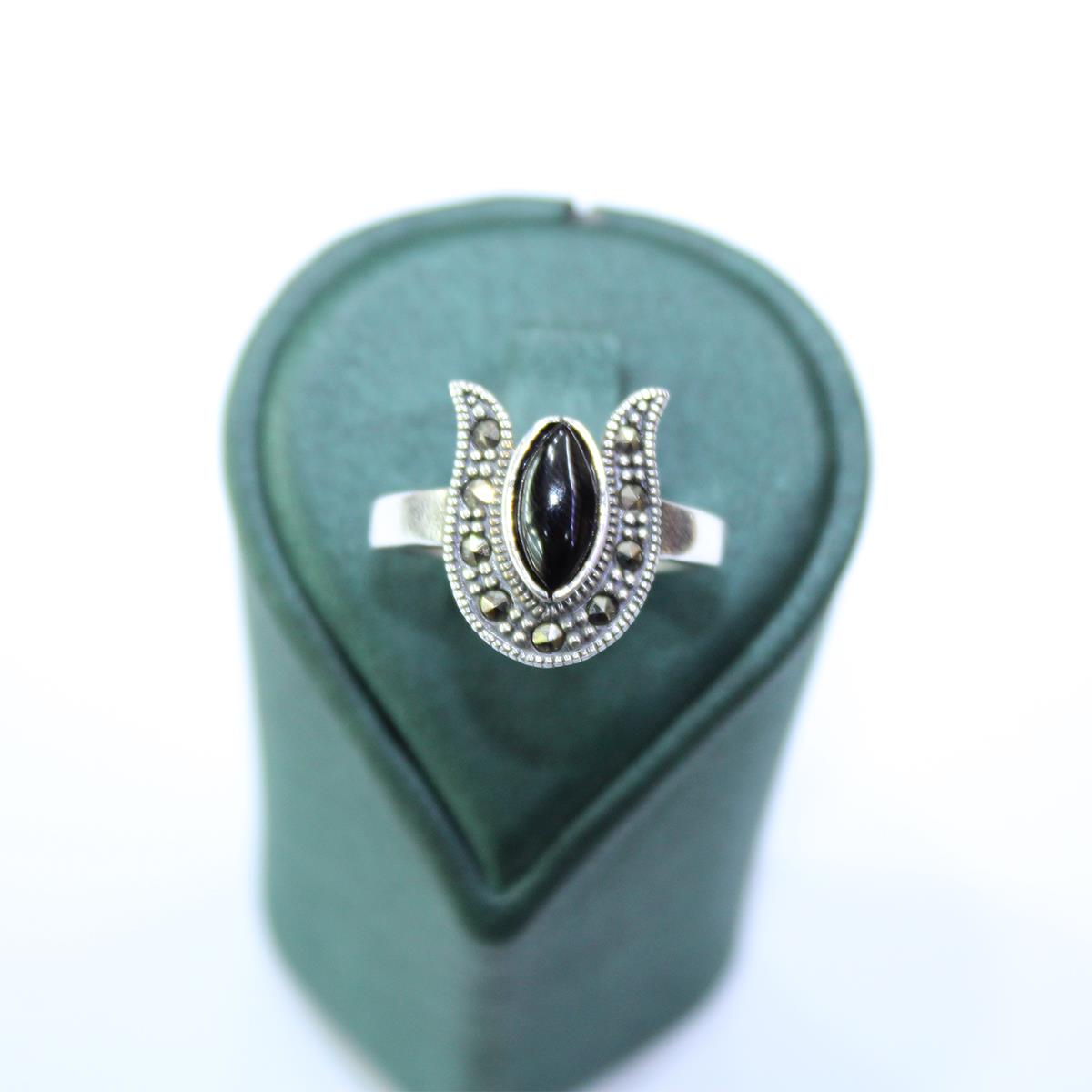 Oltu Taşı Markazit Mekik & Lale Motifli Yüzük 5,5 (gr)