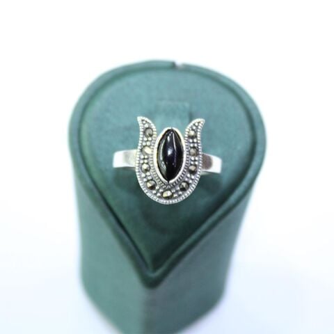 Oltu Taşı Markazit Mekik & Lale Motifli Yüzük 5,5 (gr)