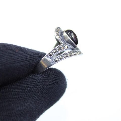 Oltu Taşı Markazit Damla Motifli Yüzük 4,2 (gr)