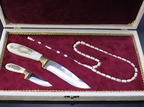 Ren Geyiği Boynuzu Tespih & Bıçak Seti