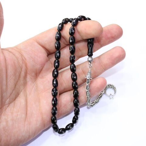 12'li İşleme Oltu Taşı Tespih 5,5*8,5 (mm)