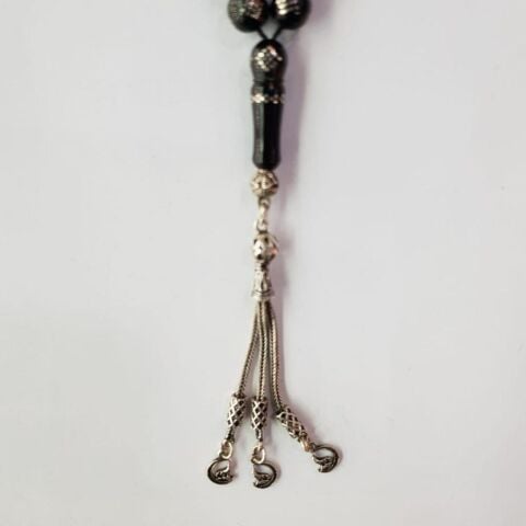 Baklava İşlemeli Oltu Taşı Tespih Küre Kesim 8 (mm)