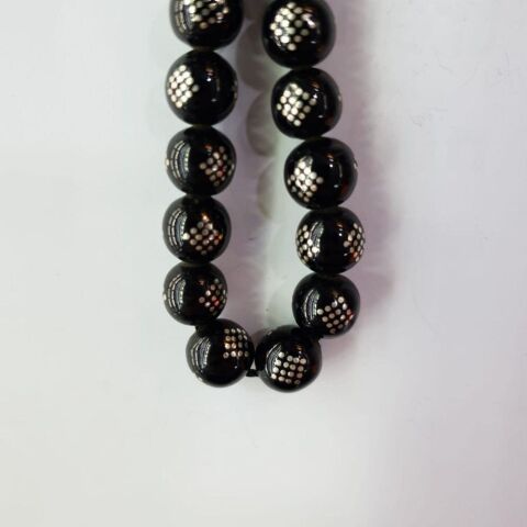 Baklava İşlemeli Oltu Taşı Tespih Küre Kesim 8 (mm)