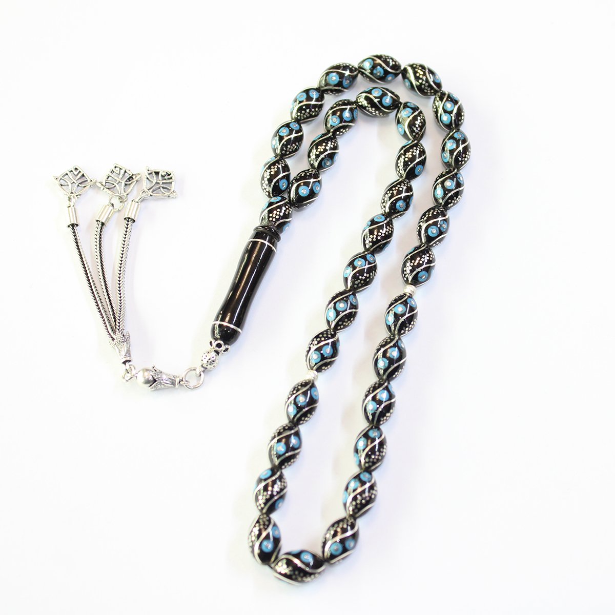 Çeşm-i Firuze İşlemeli Oltu Taşı Tespih 7*11 (mm)