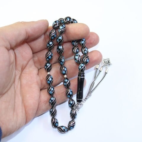 Çeşm-i Firuze İşlemeli Oltu Taşı Tespih 7*11 (mm)