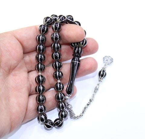 8'li Karpuz Dilimi Küre Oltu Taşı Tespih 9 (mm)