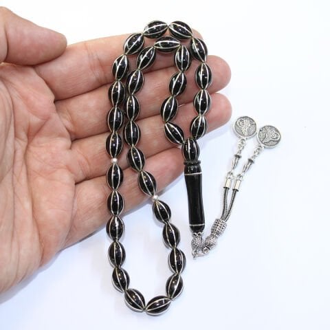 8'li Karpuz Dilimi Beyzi Oltu Taşı Tespih 7,5*11 (mm)