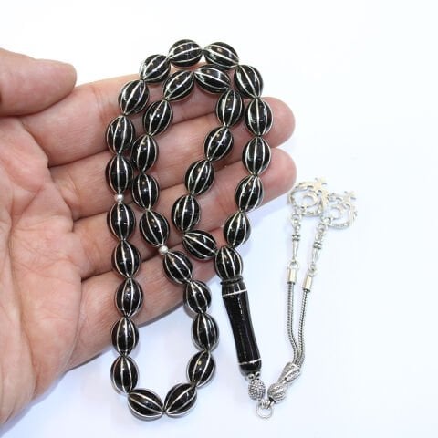 10'lu Karpuz Dilimi Beyzi Oltu Taşı Tespih 9*11,5 (mm)