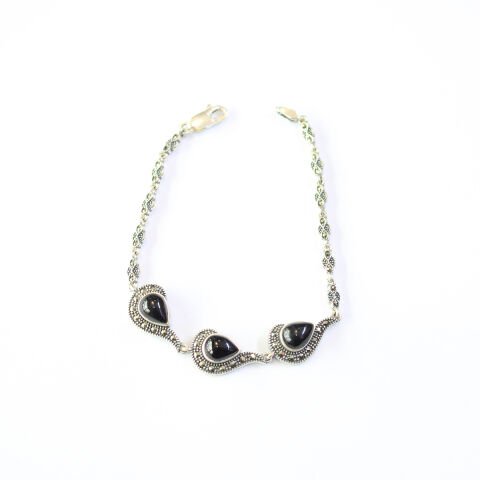 Oltu Taşı Markazit Gümüş Bileklik Model - 33