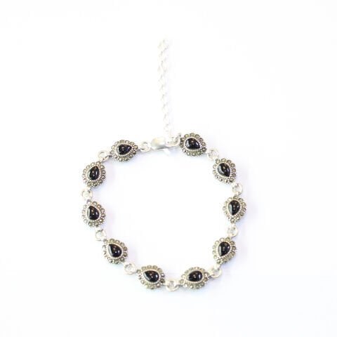 Oltu Taşı Markazit Gümüş Bileklik Model - 36