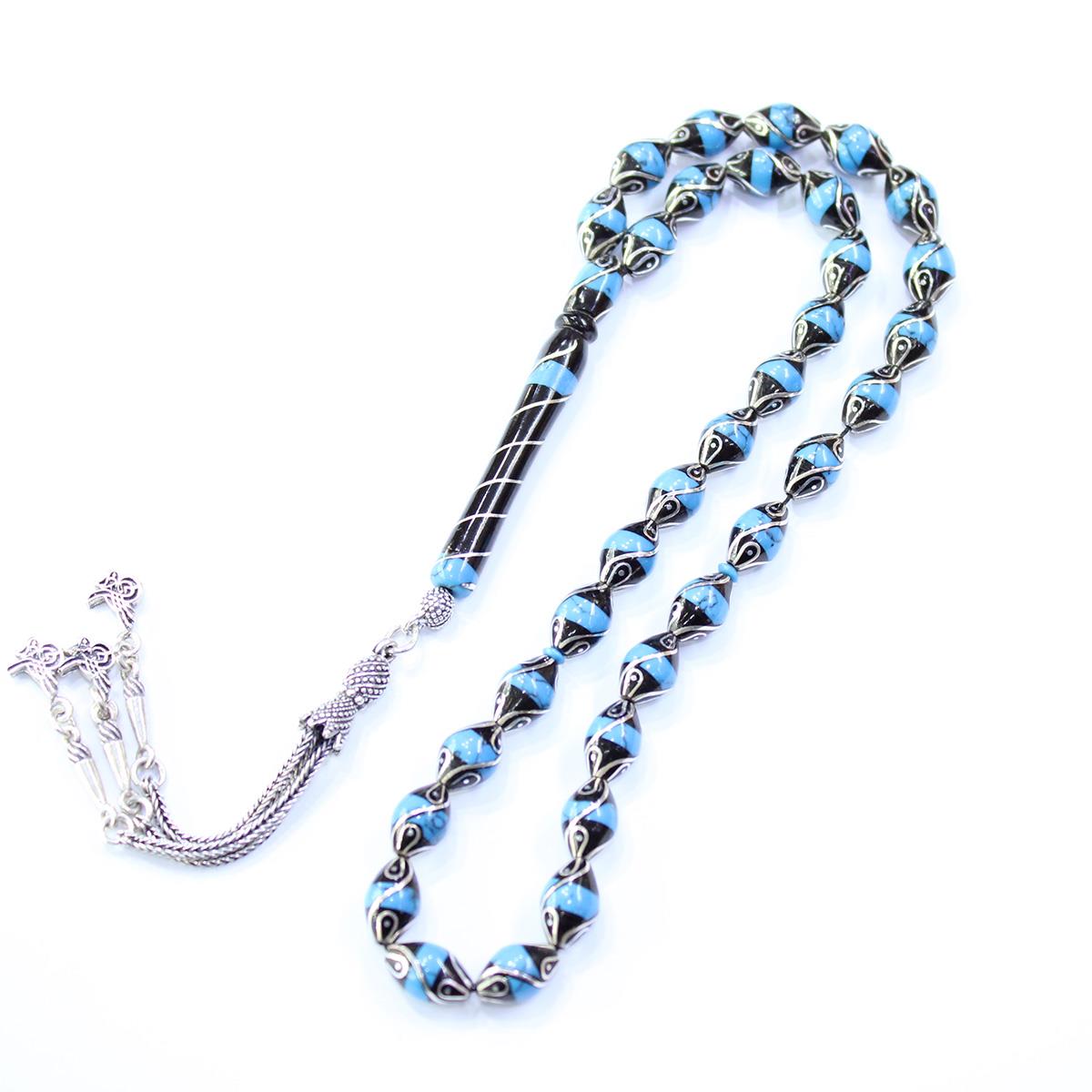 Çeşm-i Bülbül Firuze İşlemeli Oltu Taşı 7*11 (mm)