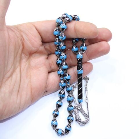 Çeşm-i Bülbül Firuze İşlemeli Oltu Taşı 7*11 (mm)