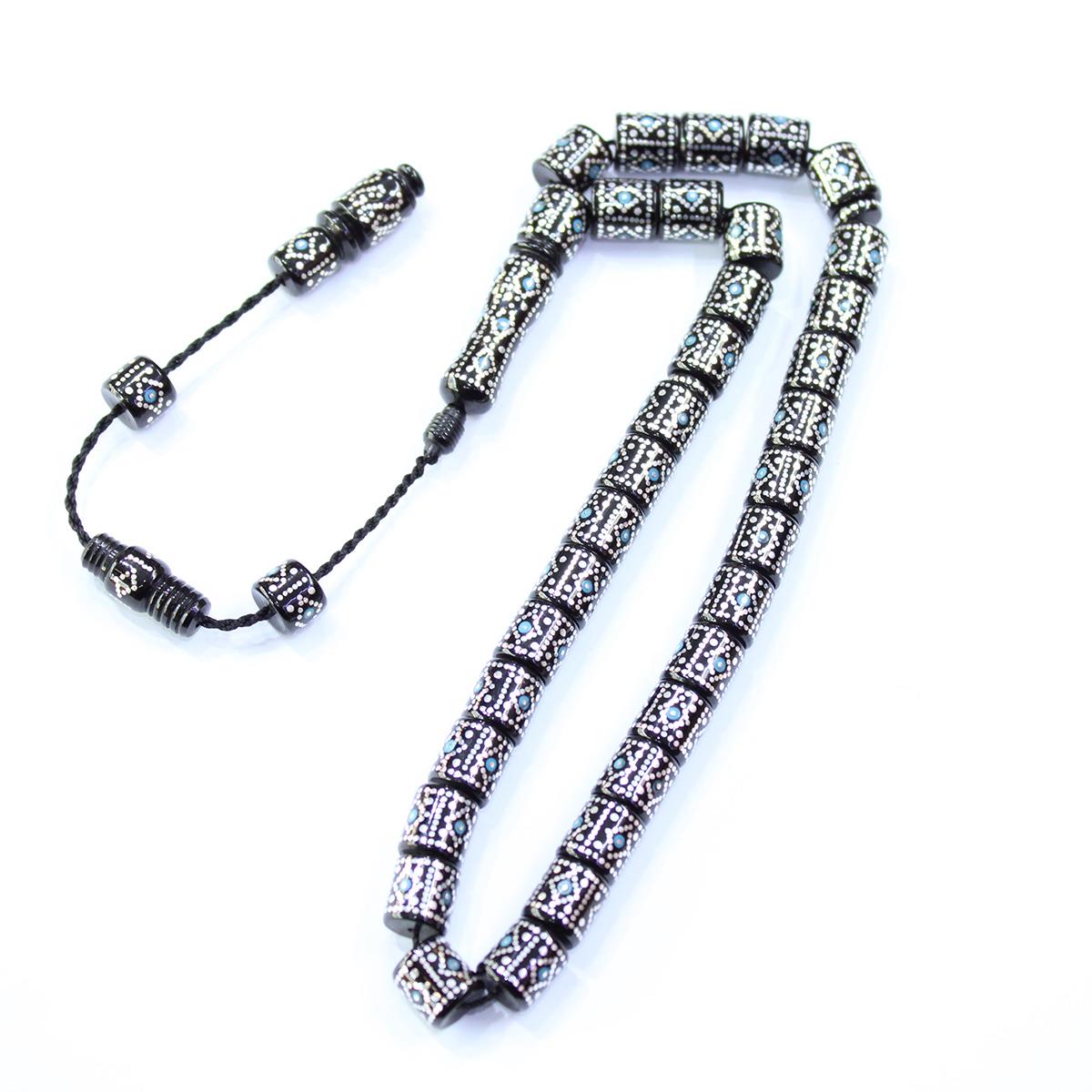 Firuze & Petek Baklava İşlemeli Kesme Oltu Taşı 8*9 (mm)