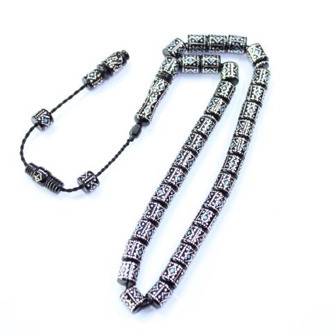 Firuze & Petek Baklava İşlemeli Kesme Oltu Taşı 8*9 (mm)