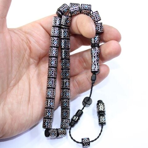 Firuze & Petek Baklava İşlemeli Kesme Oltu Taşı 8*9 (mm)