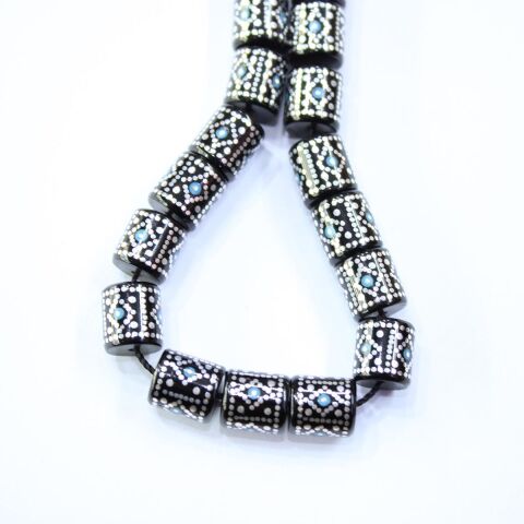 Firuze & Petek Baklava İşlemeli Kesme Oltu Taşı 8*9 (mm)