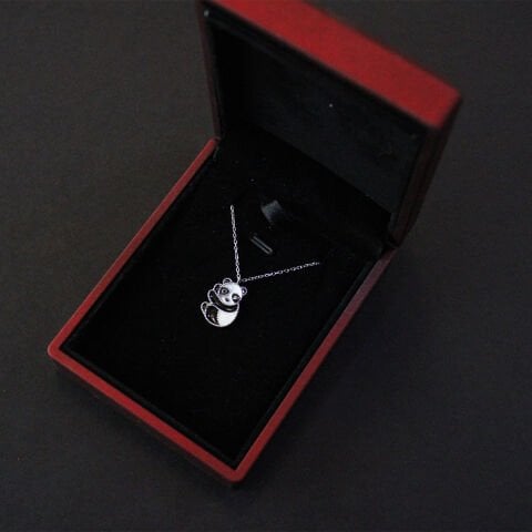 Panda Motifli 925 Ayar Gümüş Hayalet Kolye