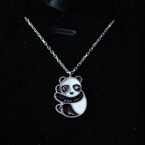 Panda Motifli 925 Ayar Gümüş Hayalet Kolye