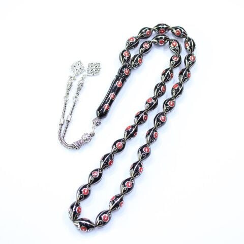 Çeşm-i Bülbül Mercan İşlemeli Oltu Taşı 7,5*12 (mm)