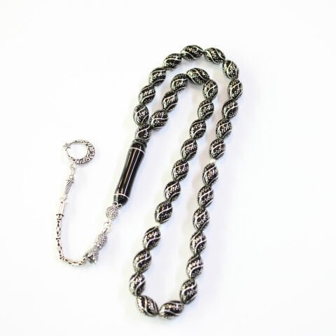 Çeşm-i Bülbül Nokta İşlemeli Oltu Taşı Tespih 7*11 (mm)