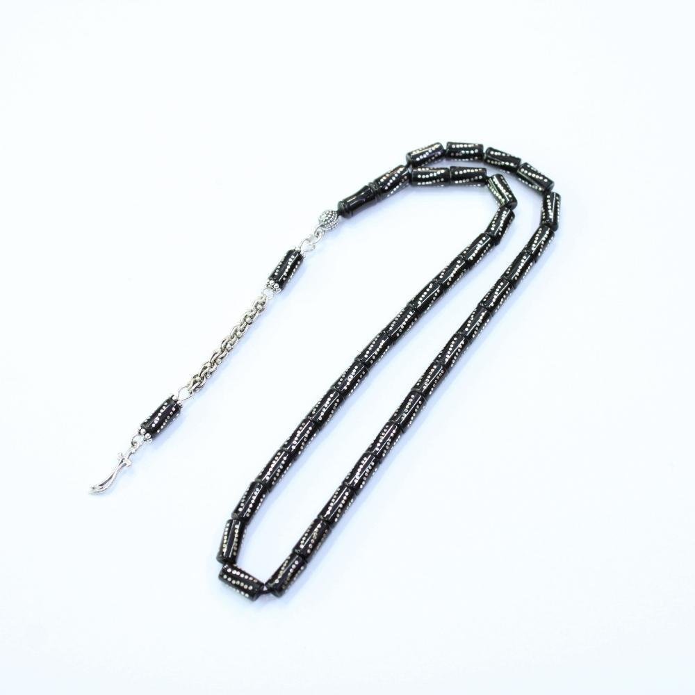 Burgu İşlemeli Kesme Oltu Taşı Tespih 5*9 (mm)