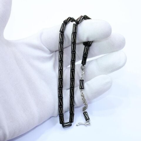 Burgu İşlemeli Kesme Oltu Taşı Tespih 5*9 (mm)