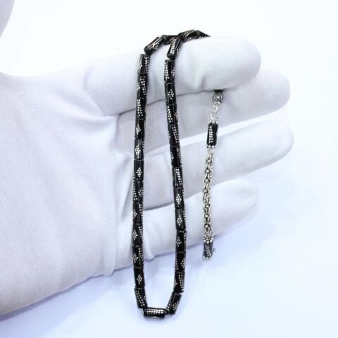 Burgu Baklava İşlemeli Kesme Oltu Taşı Tespih 5*9 (mm)