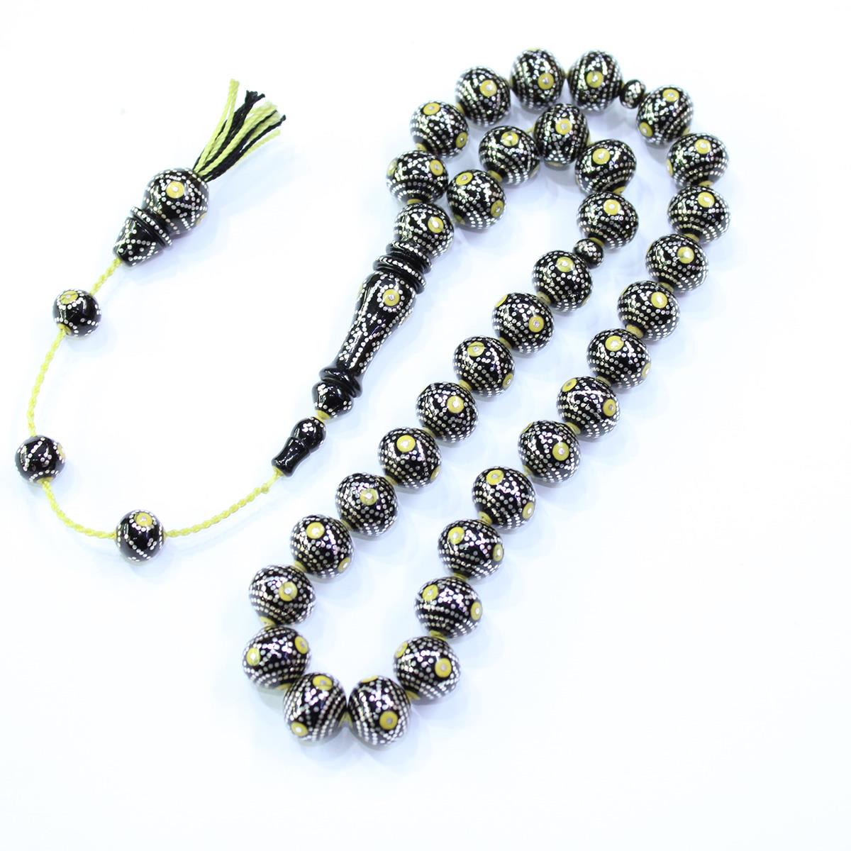 Satürn Model İşlemeli Oltu Taşı Tespih 11 (mm)