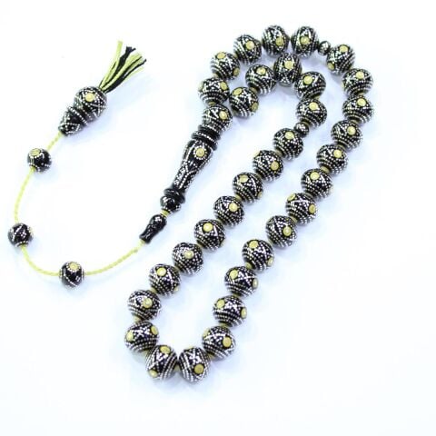 Satürn Model İşlemeli Oltu Taşı Tespih 11 (mm)