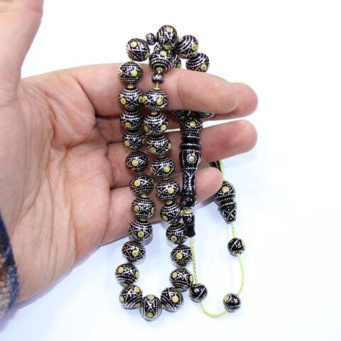 Satürn Model İşlemeli Oltu Taşı Tespih 11 (mm)