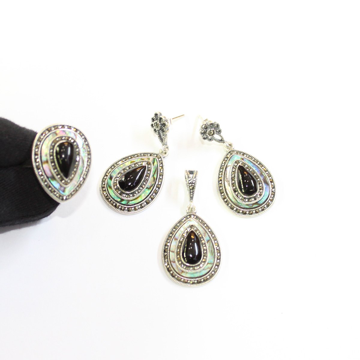 Sedef & Oltu Taşlı Markazit Üçlü Set Model - 11