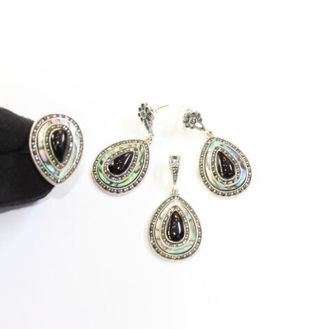 Sedef & Oltu Taşlı Markazit Üçlü Set Model - 11