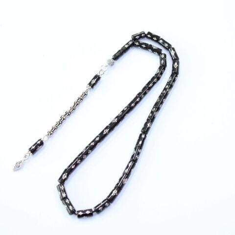 Papyon İşlemeli Kesme Oltu Taşı Tespih 4,5*8,5 (mm)