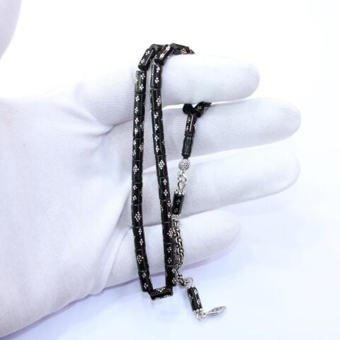 Papyon İşlemeli Kesme Oltu Taşı Tespih 4,5*8,5 (mm)