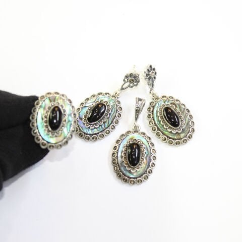 Sedef & Oltu Taşlı Markazit Üçlü Set Model - 13