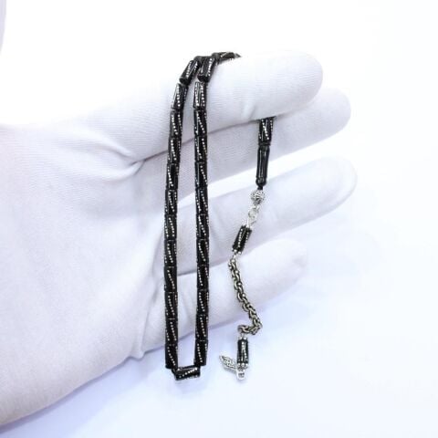 Burgu İşlemeli Kesme Oltu Taşı Tespih 4,5*8,5 (mm)