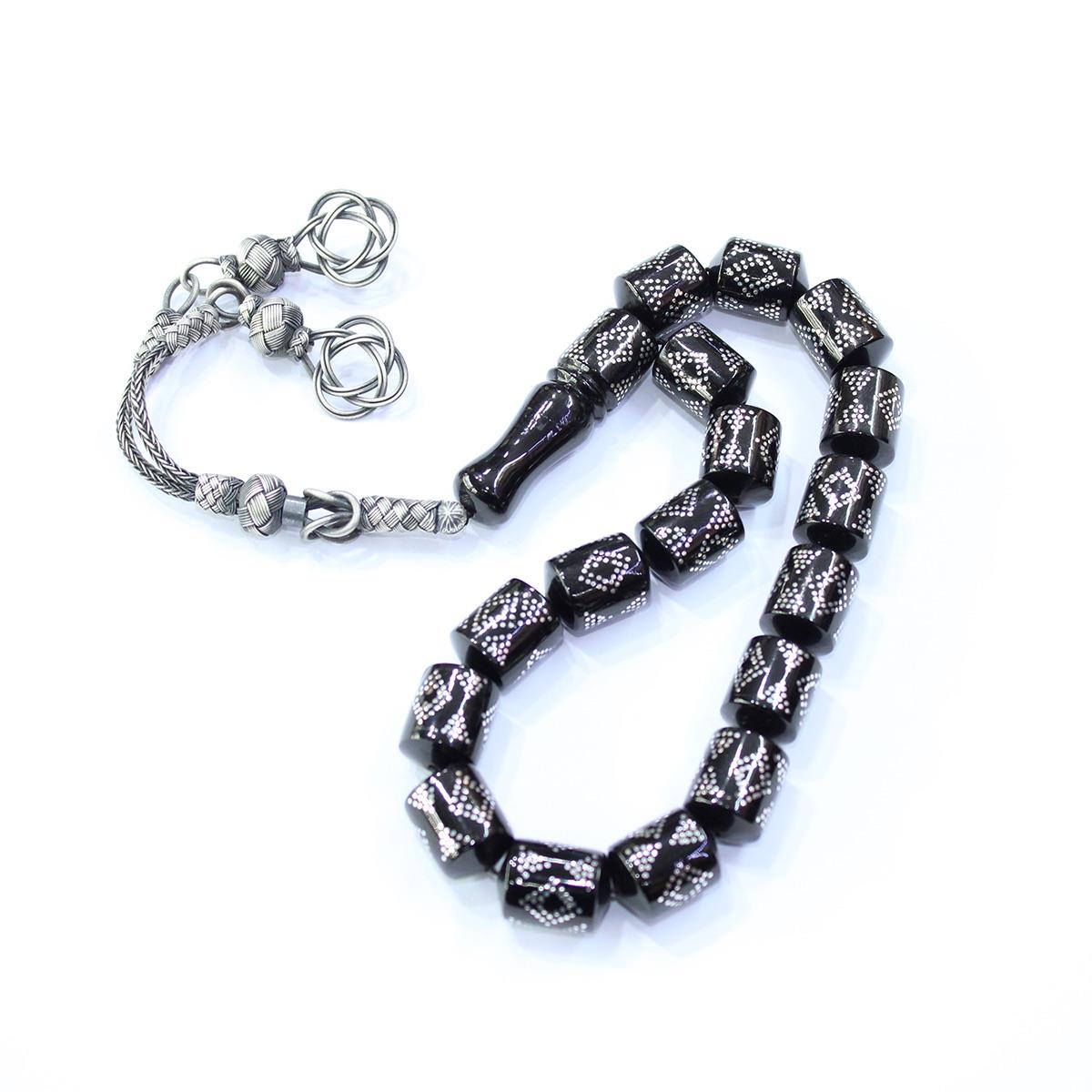 Papyon İşlemeli Maskot Oltu Taşı Tespih 12*15 (mm)