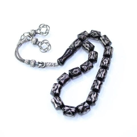 Papyon İşlemeli Maskot Oltu Taşı Tespih 12*15 (mm)